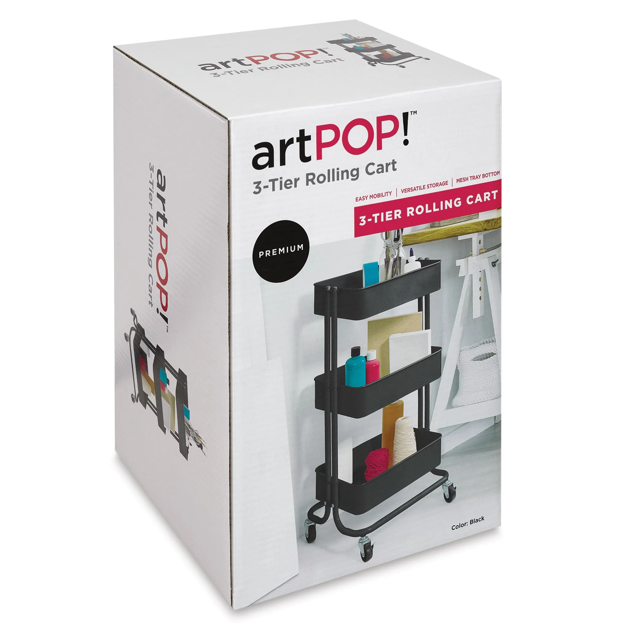 3-Tier Rolling Cart - Black