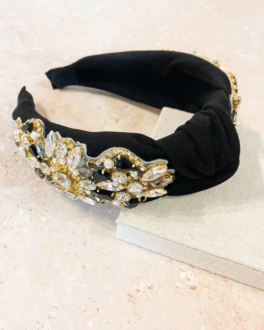 Alva Embellished Knotted Headband - Black