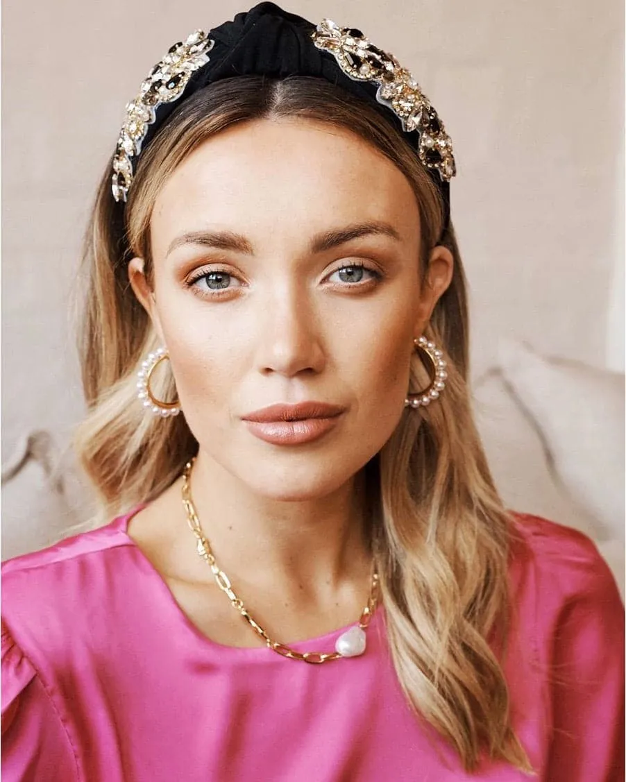 Alva Embellished Knotted Headband - Black