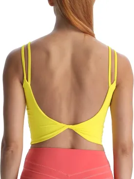Aoxjox Women's Workout Sports Bras Fitness Padded Backless Yoga Crop Tank Top Twist Back Cami