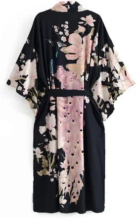 Applesauce - 808V - Plus Size Women's Kimono Long Robe - Vintage Floral (One-Size fits most US 1X 2X 3X)