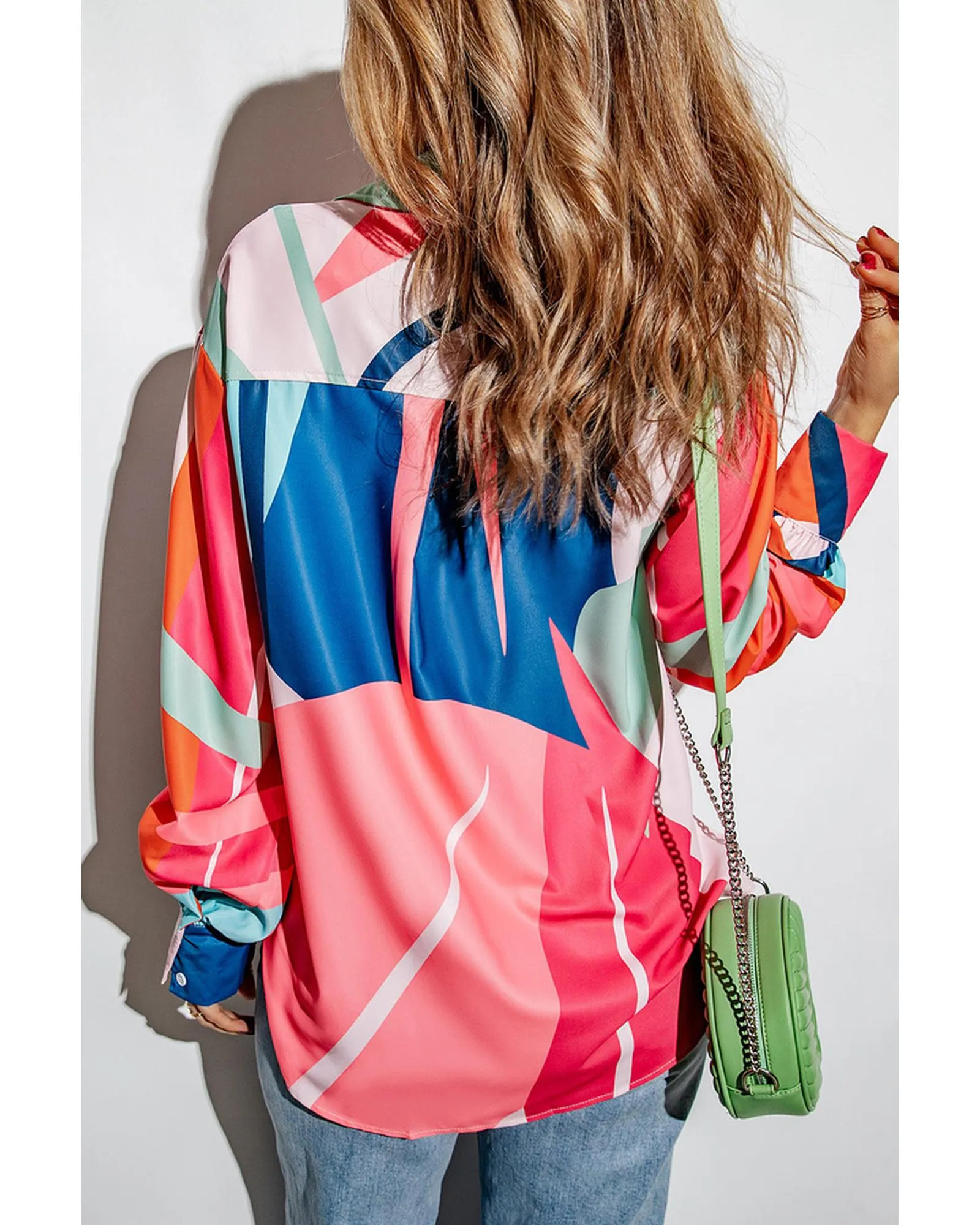 Azura Exchange Abstract Print Cuffed Sleeve Shirt - S