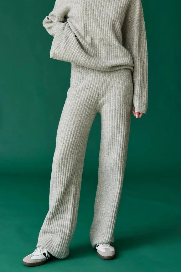 Bella Soft Rib Knit Top and Pants Set Grey