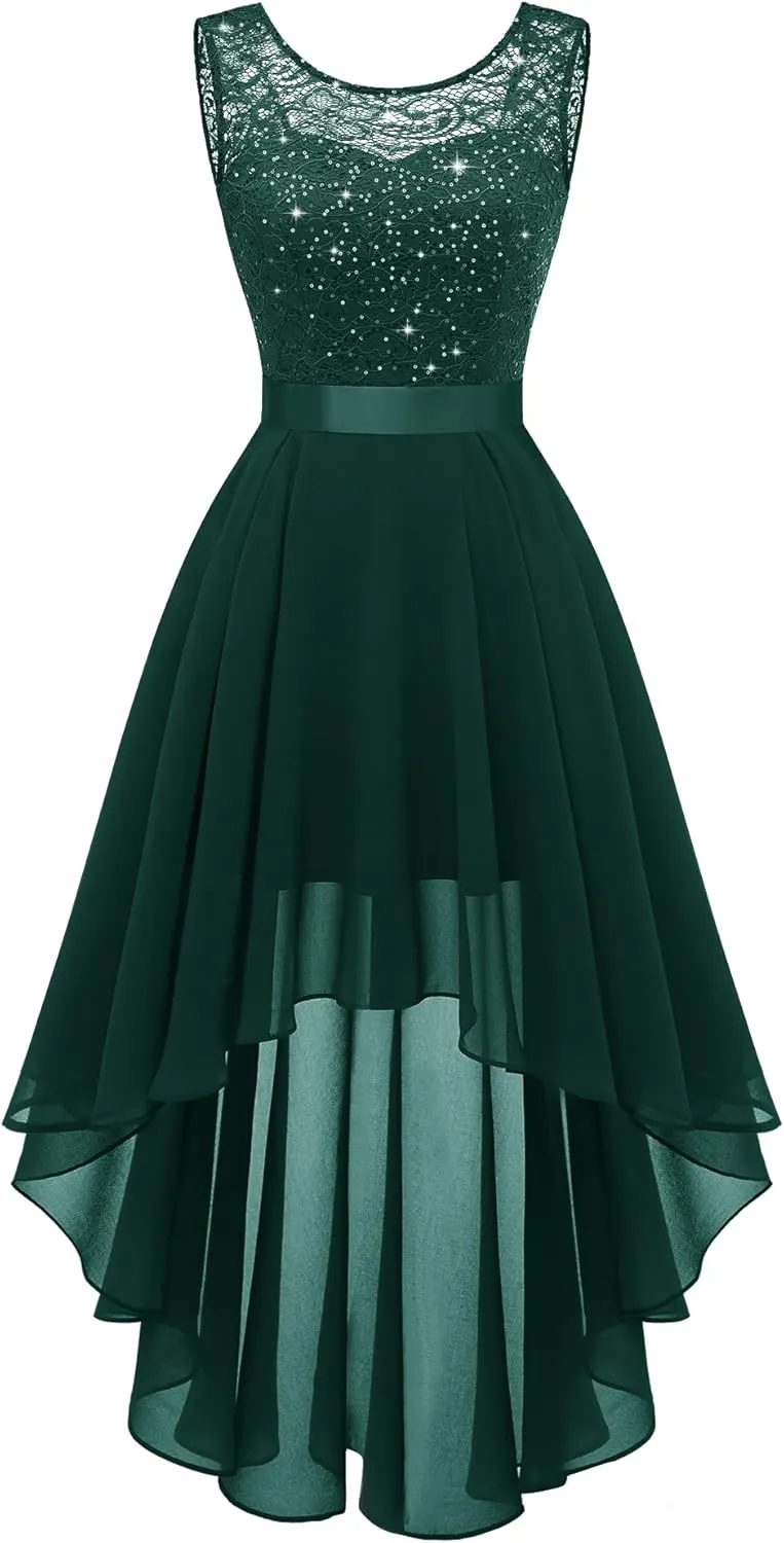 BeryLove Cocktail Prom Dresses 2025 Formal Wedding Guest Dresses Sleeveless Lace High Low Homecoming Dress