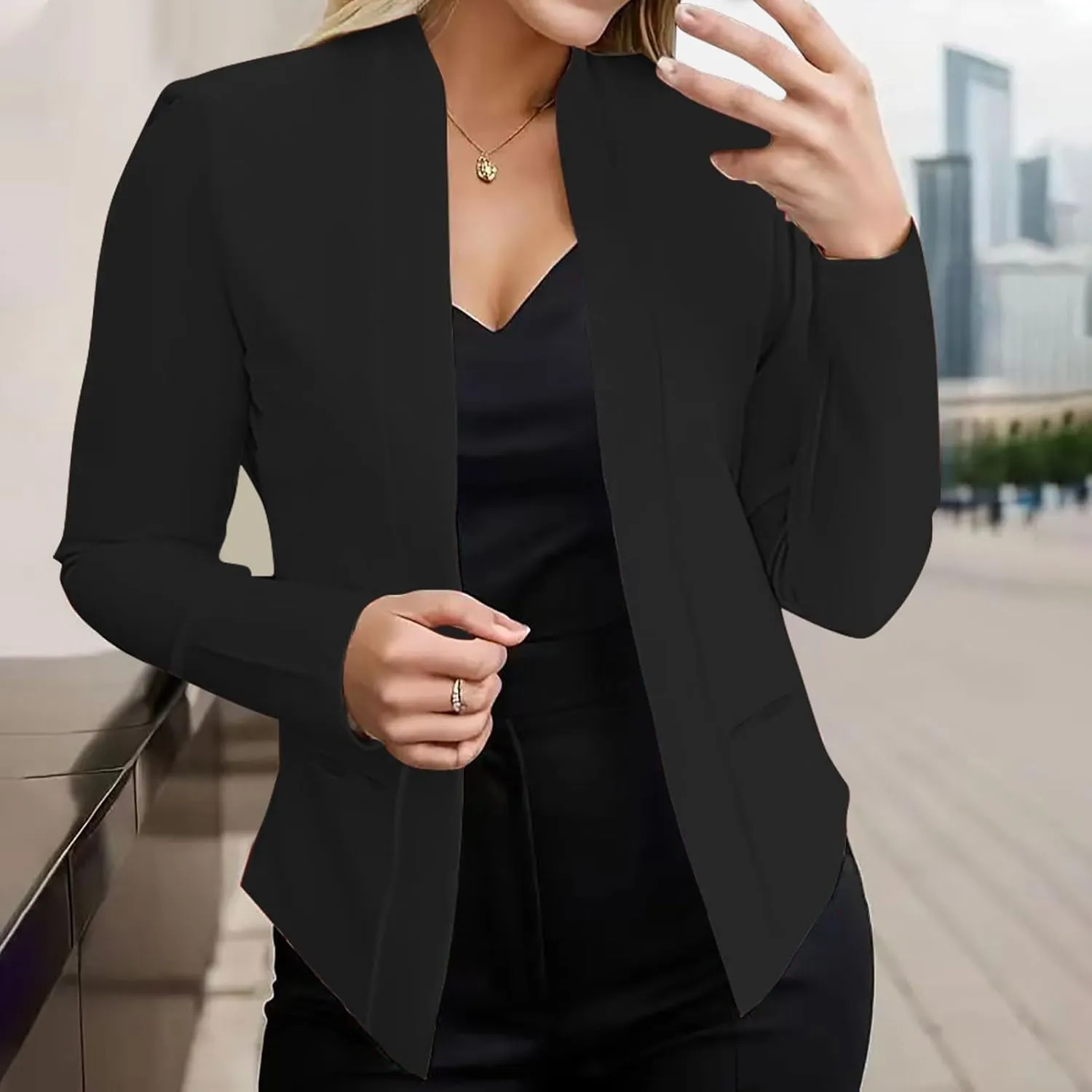 Blazers for Women Open Front Long Sleeve Slim Fit Short Blazer Work Office Suit Jackets Business Casual Outfits