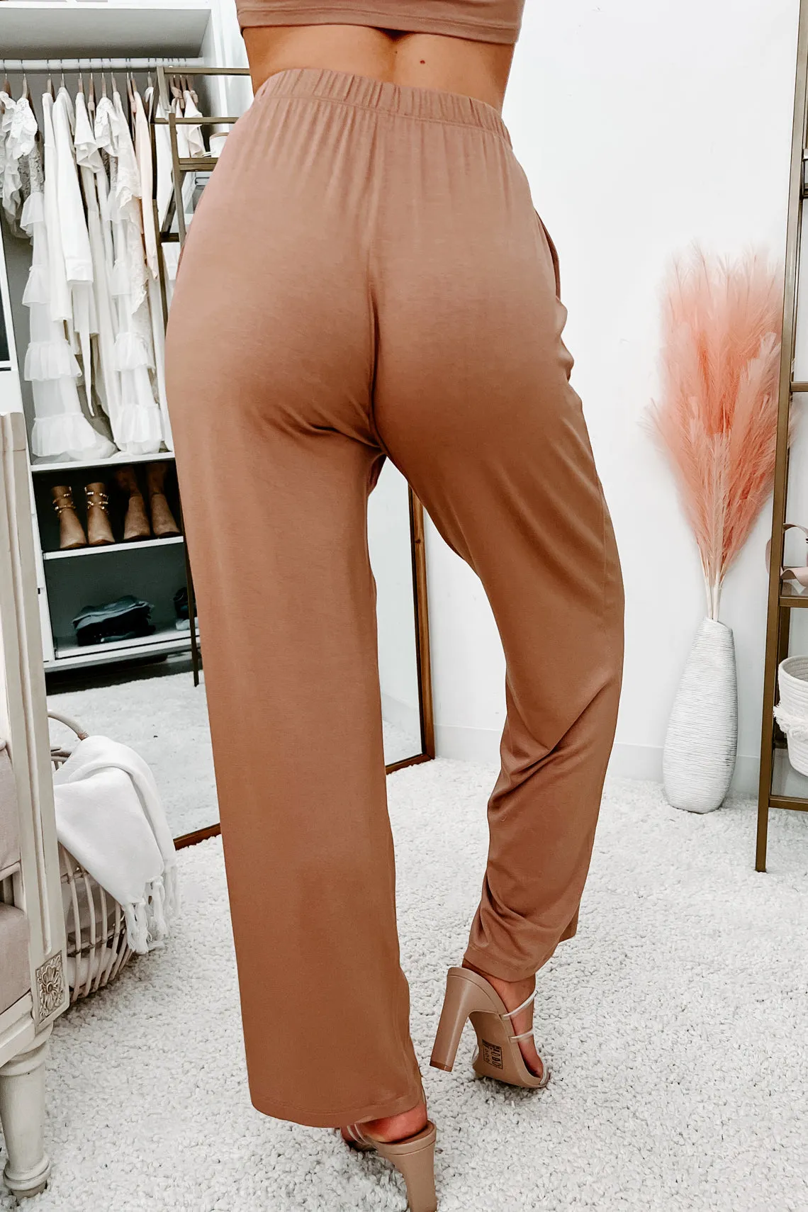 Cool With Me Crop Top & Wide Leg Pant Set (Chocolate)