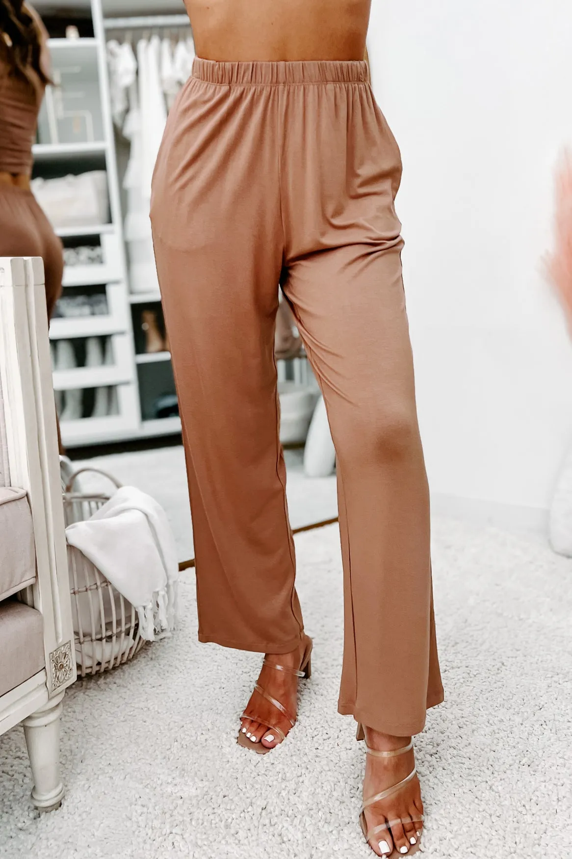 Cool With Me Crop Top & Wide Leg Pant Set (Chocolate)