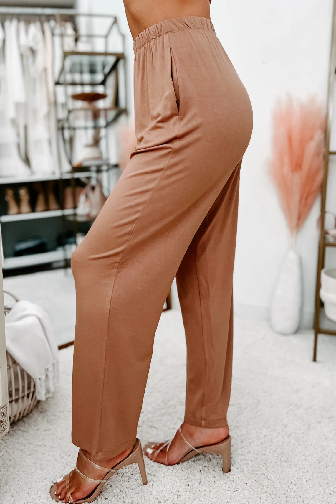 Cool With Me Crop Top & Wide Leg Pant Set (Chocolate)