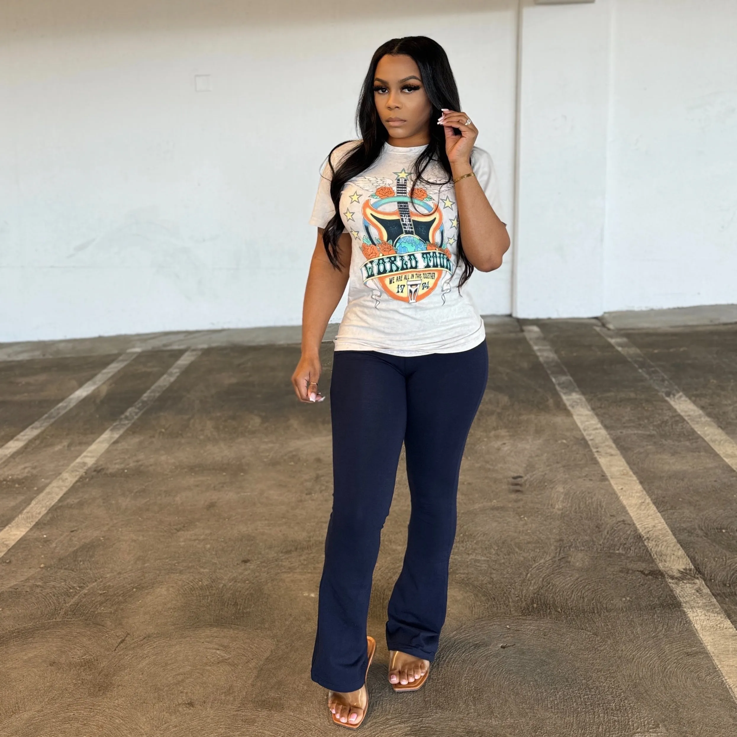 Cotton Stretch Flare Legging| Navy
