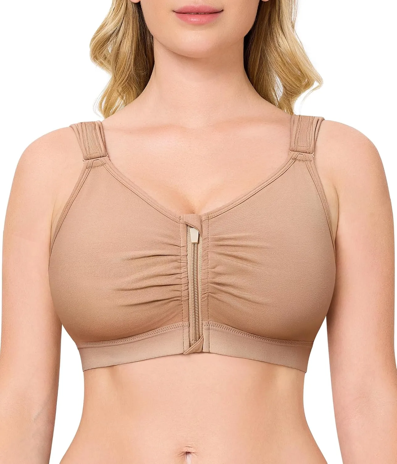 CYDREAM Zip Front Bra for Women Wireless Full Coverage Comfort Everyday Post Surgery Compression Bras Adjustable Straps