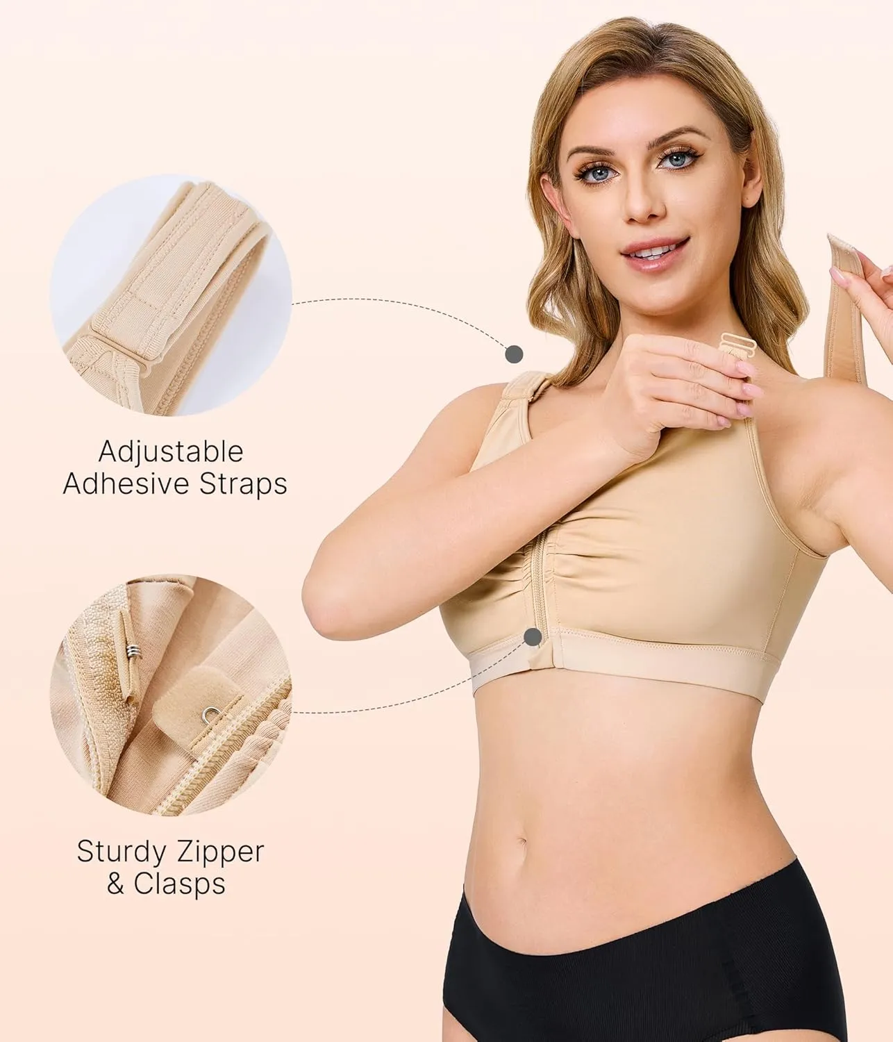 CYDREAM Zip Front Bra for Women Wireless Full Coverage Comfort Everyday Post Surgery Compression Bras Adjustable Straps