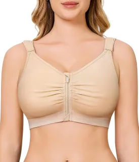 CYDREAM Zip Front Bra for Women Wireless Full Coverage Comfort Everyday Post Surgery Compression Bras Adjustable Straps