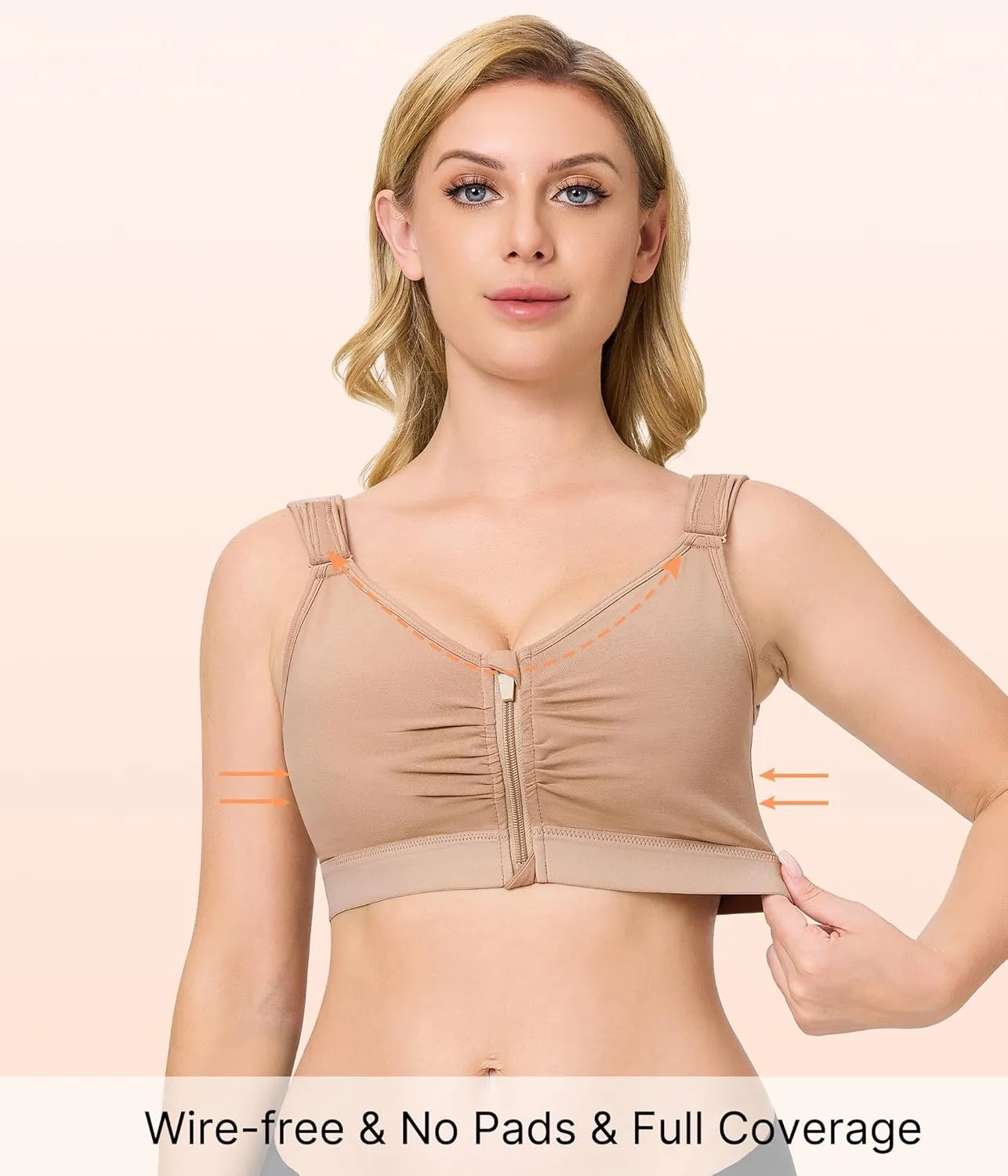 CYDREAM Zip Front Bra for Women Wireless Full Coverage Comfort Everyday Post Surgery Compression Bras Adjustable Straps