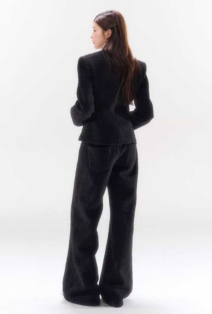 Double-Breasted Slim-Fit Tweed Jacket with Pocket Detail