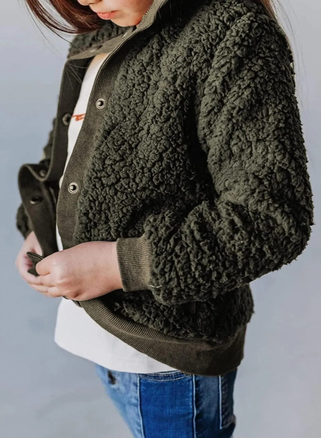 Ecokauer Girls Faux Fur Buttoned Sherpa Fleece Jackets Lightweight Winter Coats Warm Outwear