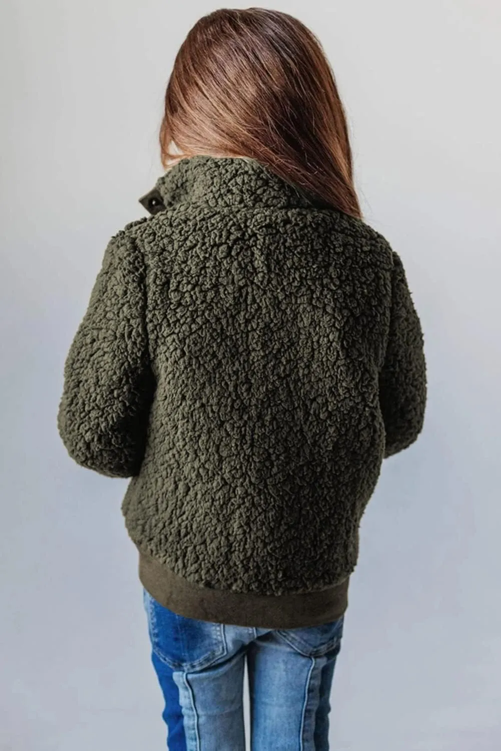Ecokauer Girls Faux Fur Buttoned Sherpa Fleece Jackets Lightweight Winter Coats Warm Outwear