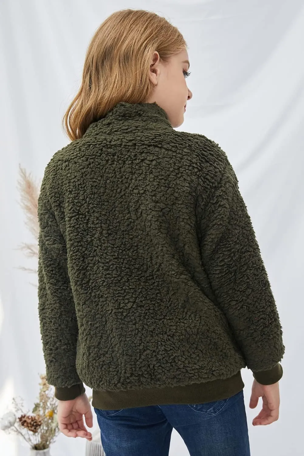 Ecokauer Girls Faux Fur Buttoned Sherpa Fleece Jackets Lightweight Winter Coats Warm Outwear