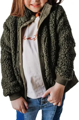 Ecokauer Girls Faux Fur Buttoned Sherpa Fleece Jackets Lightweight Winter Coats Warm Outwear