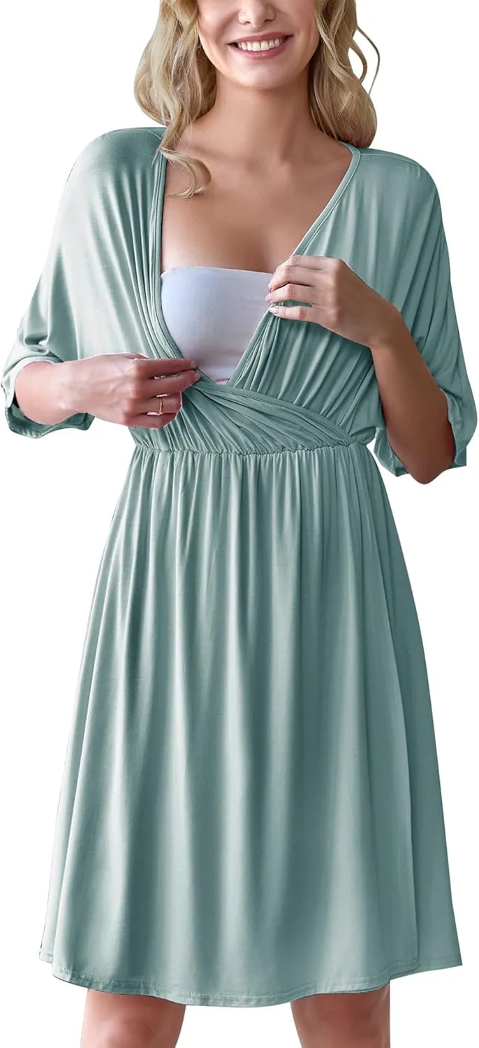 Ekouaer 3 in 1 Labor/Delivery/Hospital Gown Maternity Dress Nursing Nightgown Sleepwear for Breastfeeding