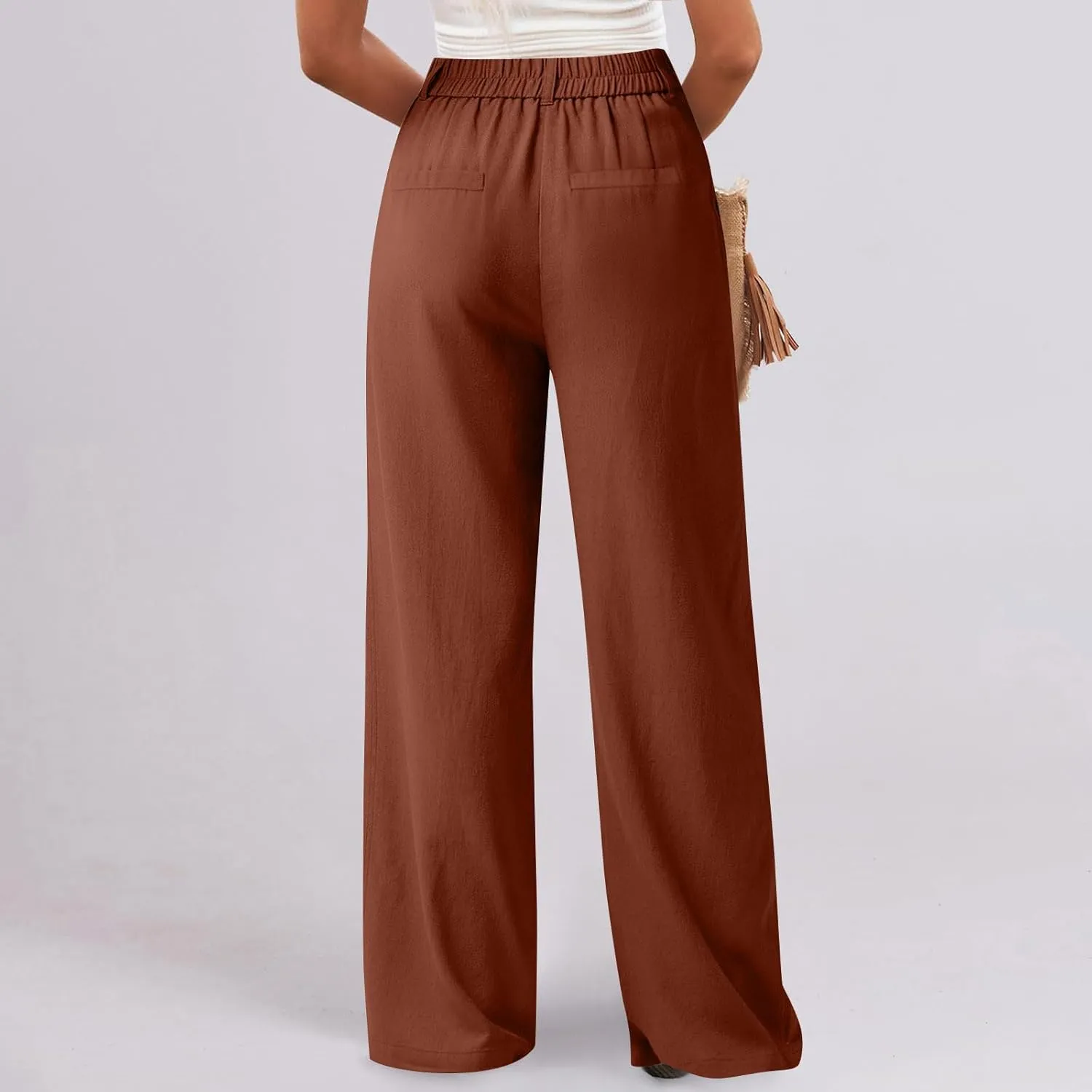 fanmpghleoo Dress Pants Women High Waisted Straight Wide Leg Linen Pants Summer Business Casual Linen Trousers with Pockets