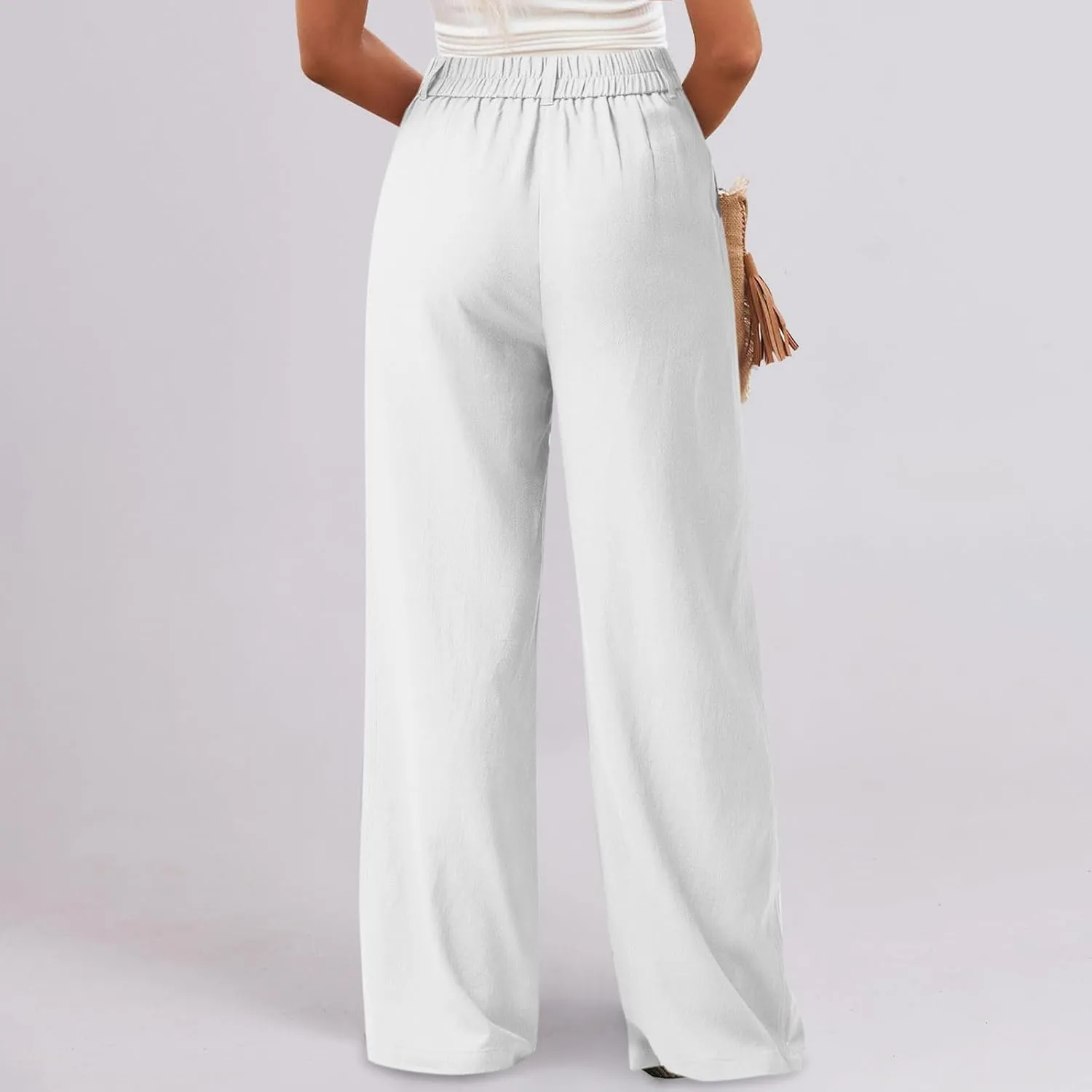 fanmpghleoo Dress Pants Women High Waisted Straight Wide Leg Linen Pants Summer Business Casual Linen Trousers with Pockets