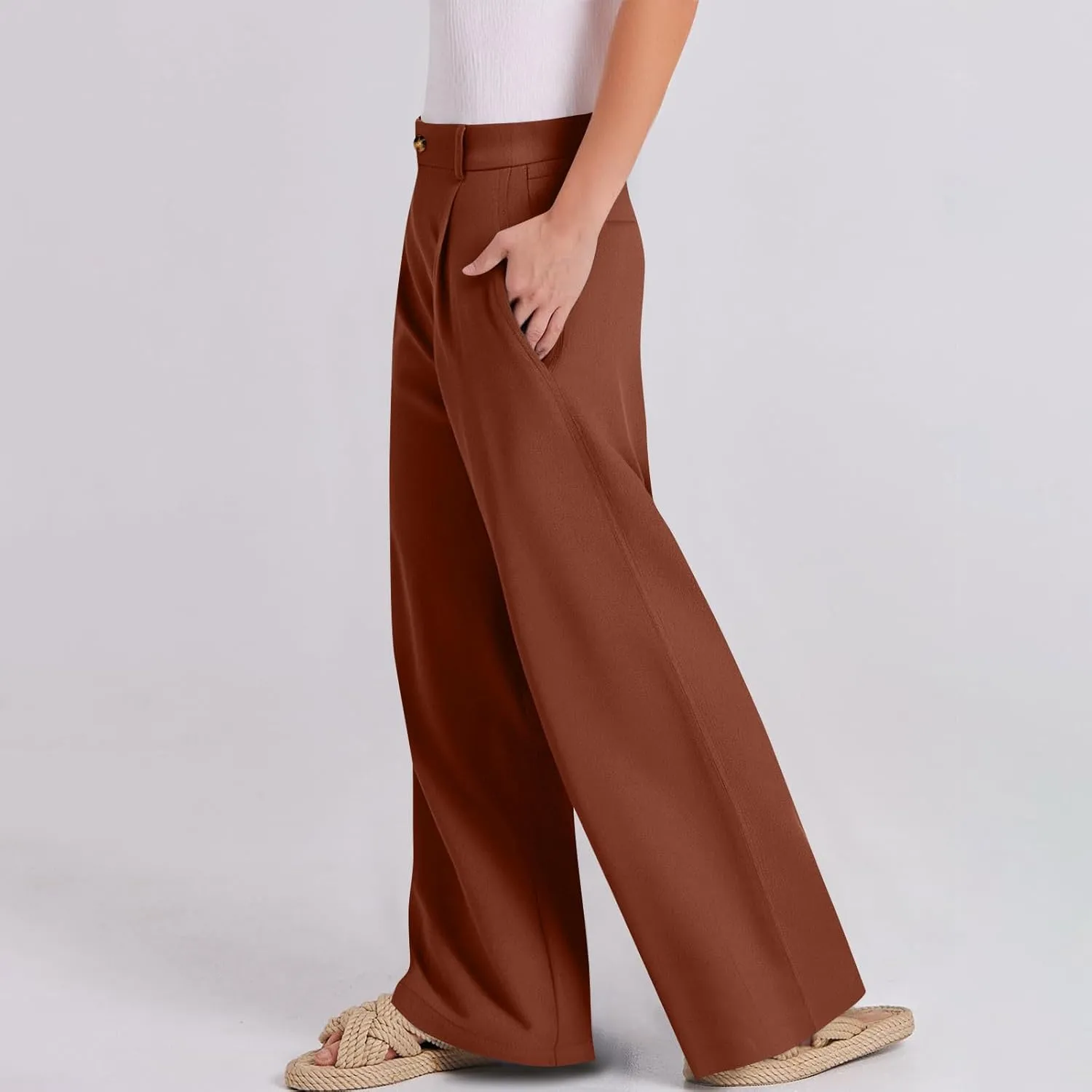 fanmpghleoo Dress Pants Women High Waisted Straight Wide Leg Linen Pants Summer Business Casual Linen Trousers with Pockets