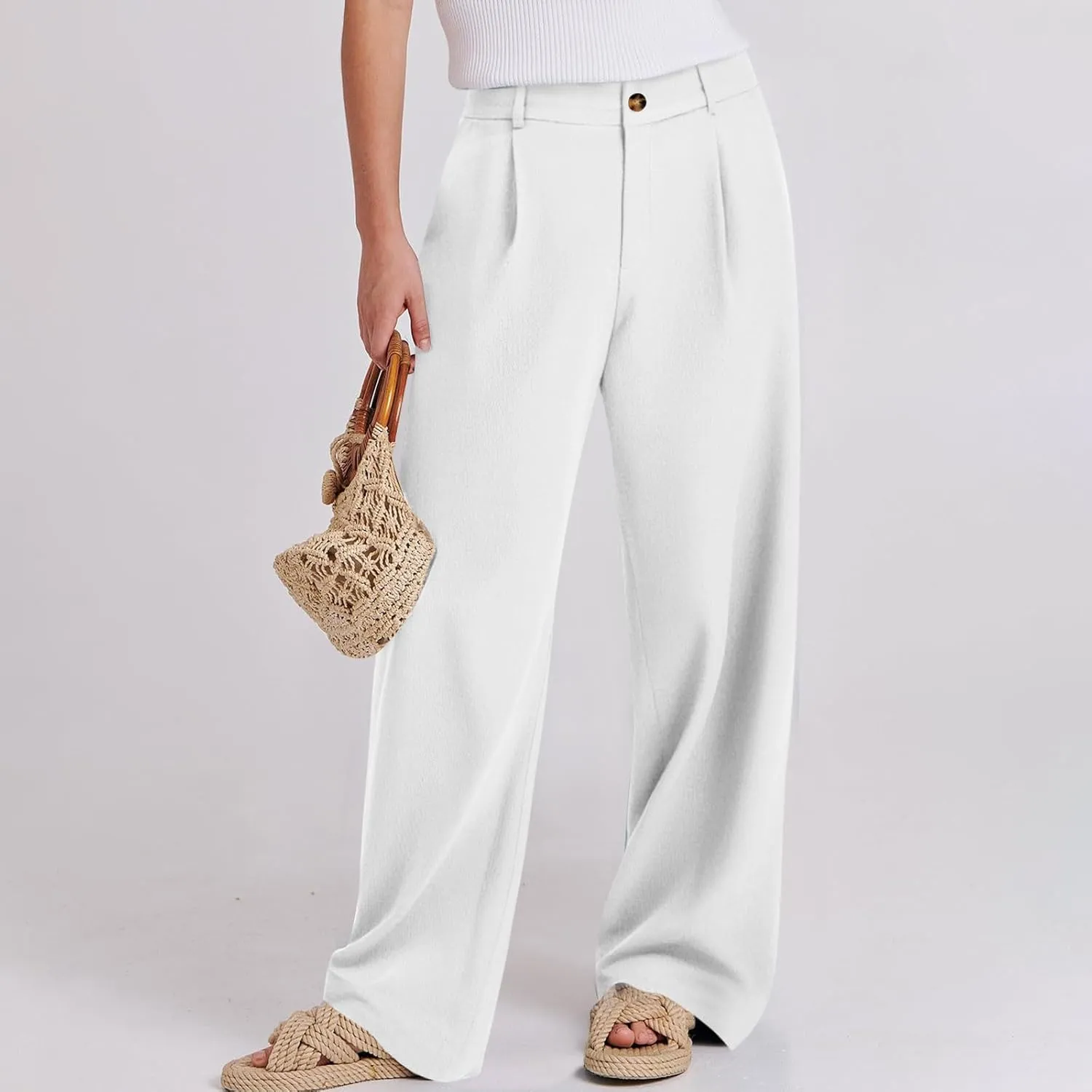 fanmpghleoo Dress Pants Women High Waisted Straight Wide Leg Linen Pants Summer Business Casual Linen Trousers with Pockets