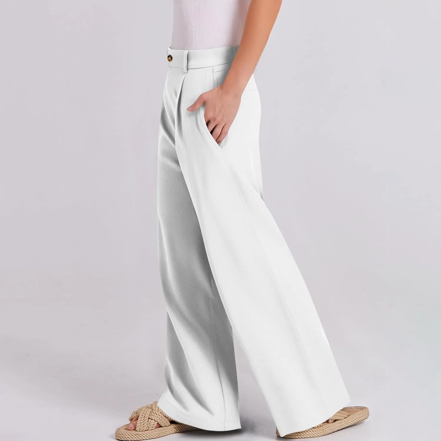 fanmpghleoo Dress Pants Women High Waisted Straight Wide Leg Linen Pants Summer Business Casual Linen Trousers with Pockets