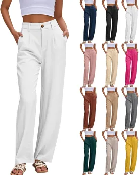 fanmpghleoo Dress Pants Women High Waisted Straight Wide Leg Linen Pants Summer Business Casual Linen Trousers with Pockets