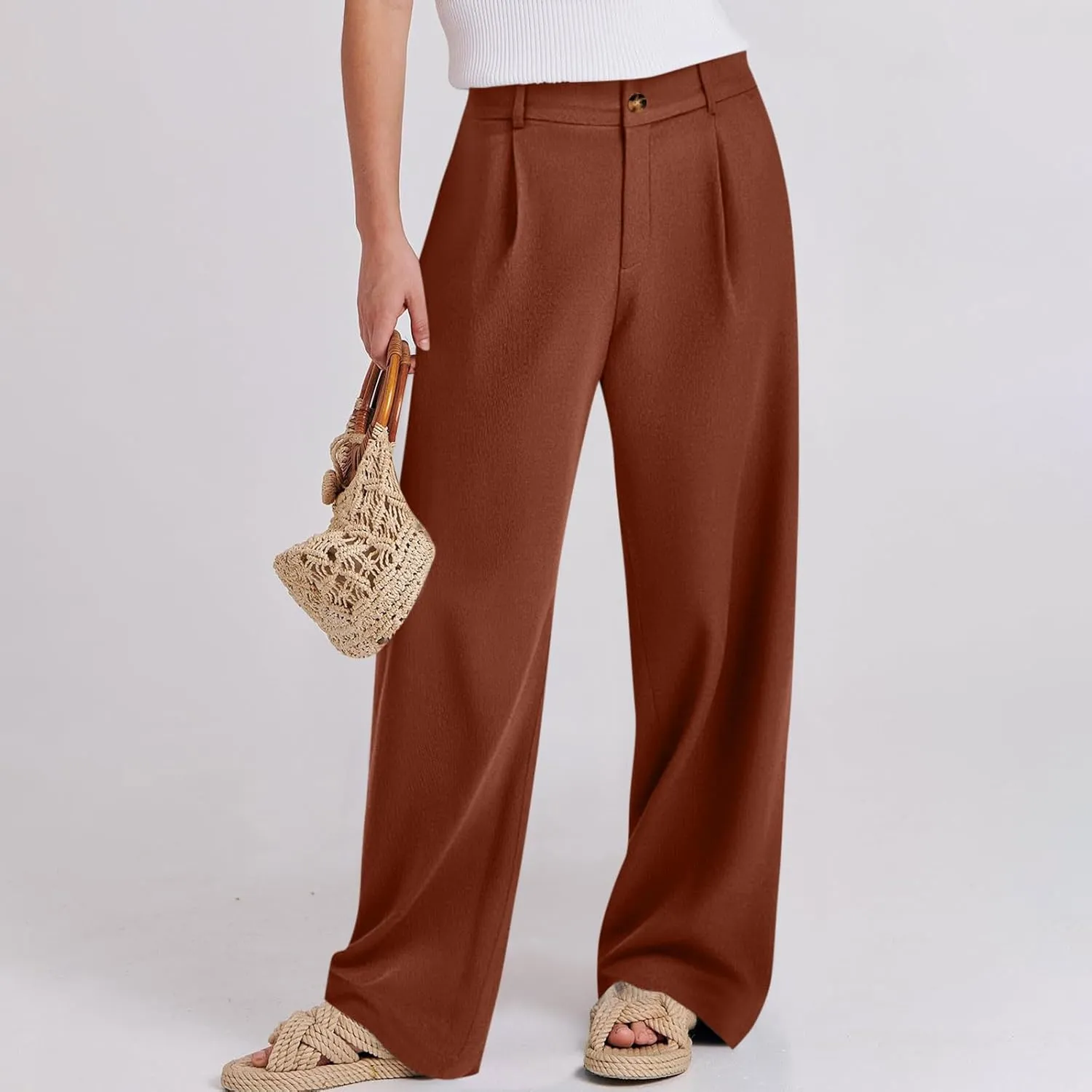 fanmpghleoo Dress Pants Women High Waisted Straight Wide Leg Linen Pants Summer Business Casual Linen Trousers with Pockets