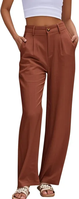 fanmpghleoo Dress Pants Women High Waisted Straight Wide Leg Linen Pants Summer Business Casual Linen Trousers with Pockets