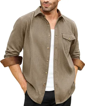 Flannel Shirt for Men Long Sleeve Mens Dress Shirts Cotton Casual Button Down Shirt Big Work Shacket Jackets