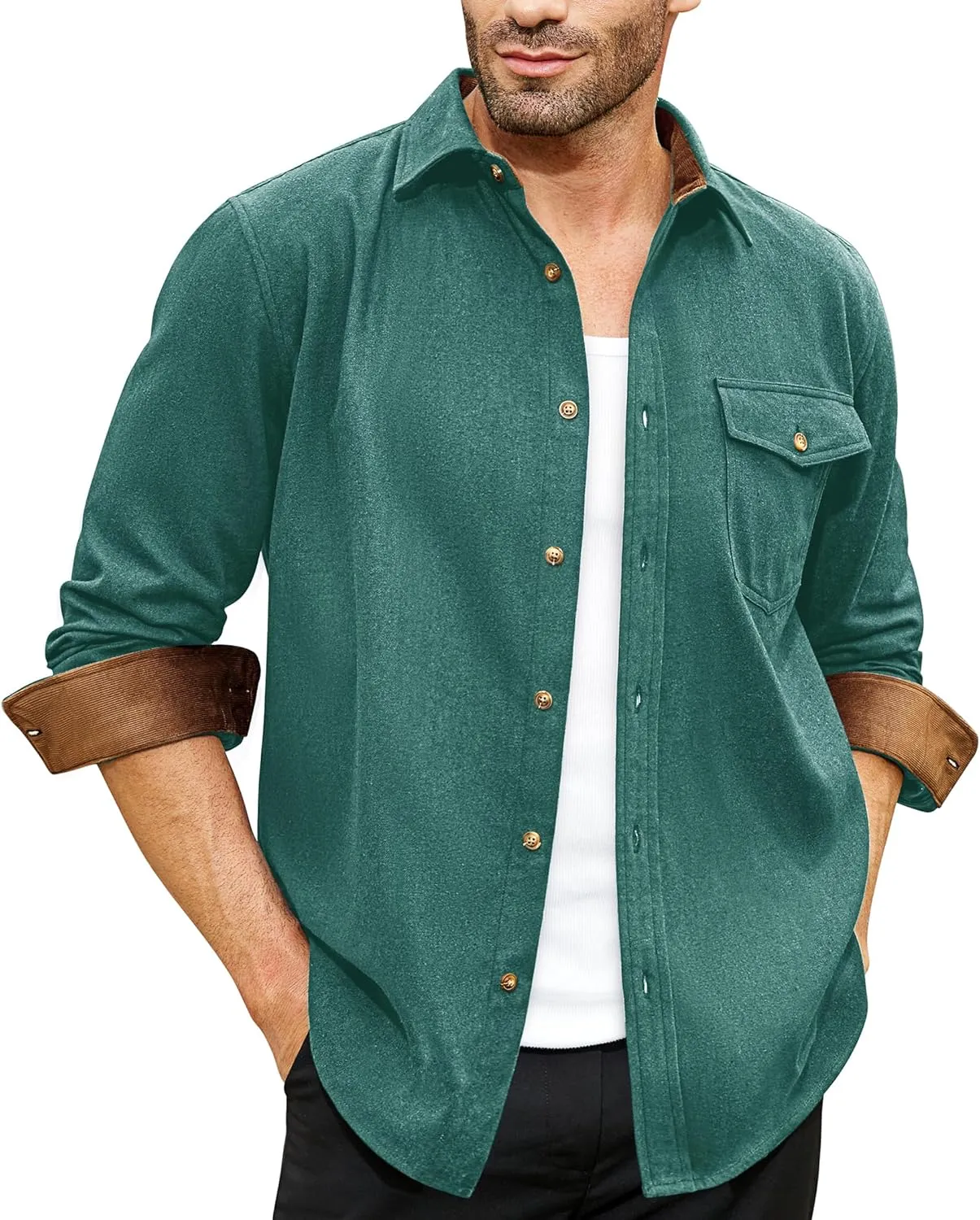 Flannel Shirt for Men Long Sleeve Mens Dress Shirts Cotton Casual Button Down Shirt Big Work Shacket Jackets