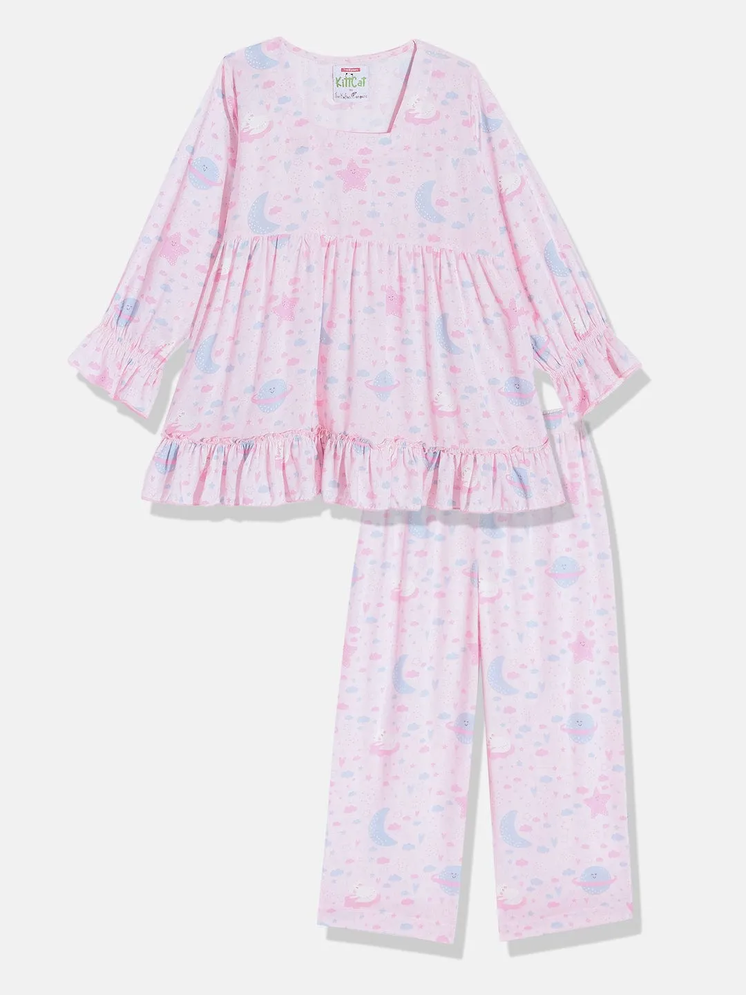 Girls Pinky Pink Gathered Pyjama Set