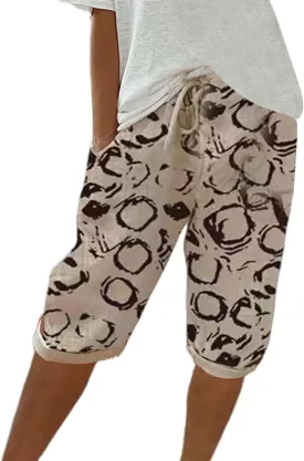 GOFULY Cotton Linen Bermuda Shorts for Women Knee Length Summer Elastic Waist Drawstring Shorts Pockets Solid Capris Pants