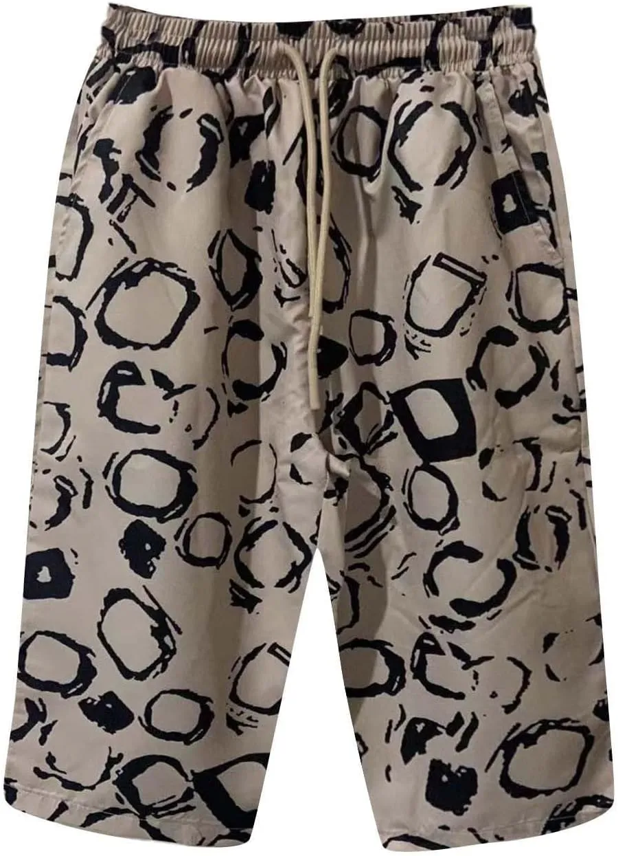 GOFULY Cotton Linen Bermuda Shorts for Women Knee Length Summer Elastic Waist Drawstring Shorts Pockets Solid Capris Pants