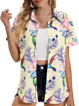 Hawaiian Shirts for Women Tropical Shirt Summer Beach Hawaii Button Down Short Sleeve Blouses Floral Tops Hawaii Outfits 2025