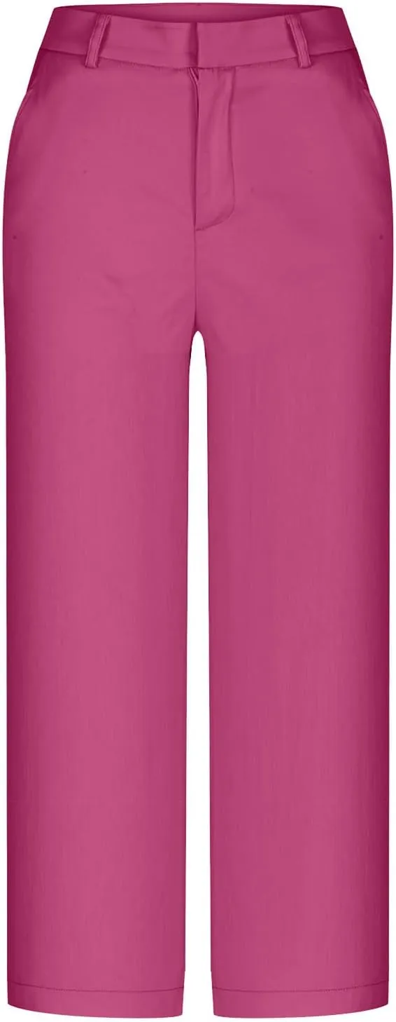 HGps8w Capris for Women Dress Pants 2025 Summer Loose Casual Stretch High Waisted Crop Straight Leg Trousers with Pockets