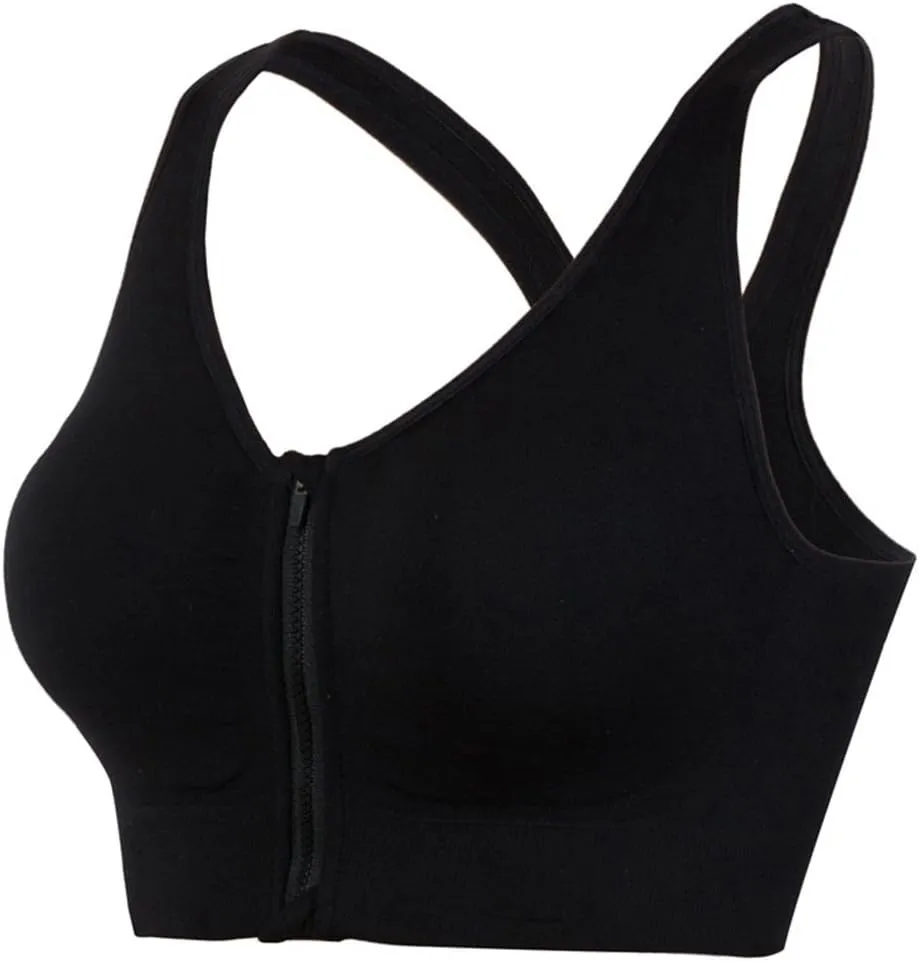 Hiking Gril Women's Zip Front Sports Bra Wireless Post-Surgery Yoga Bras