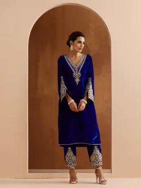 Ishin WOMEN Blue VELVET 2pcs kurta set