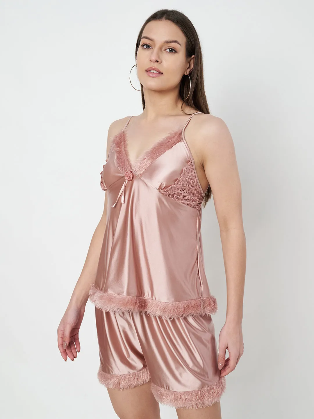 KOI SLEEPWEAR Satin Set with Fur
