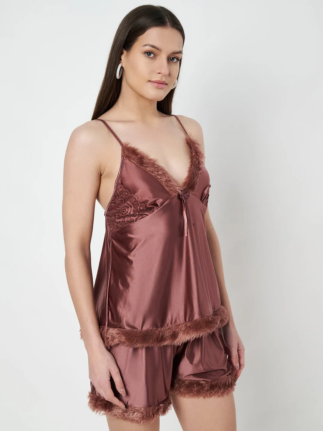 KOI SLEEPWEAR Satin Set with Fur