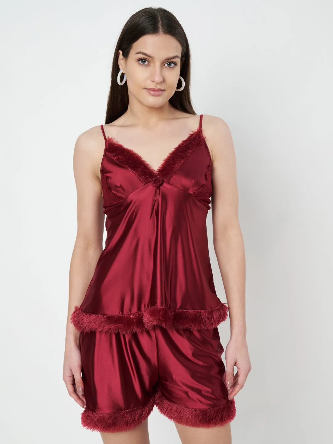 KOI SLEEPWEAR Satin Set with Fur