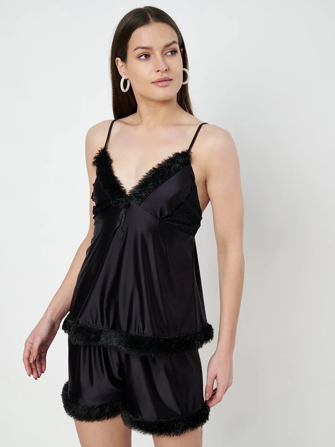 KOI SLEEPWEAR Satin Set with Fur