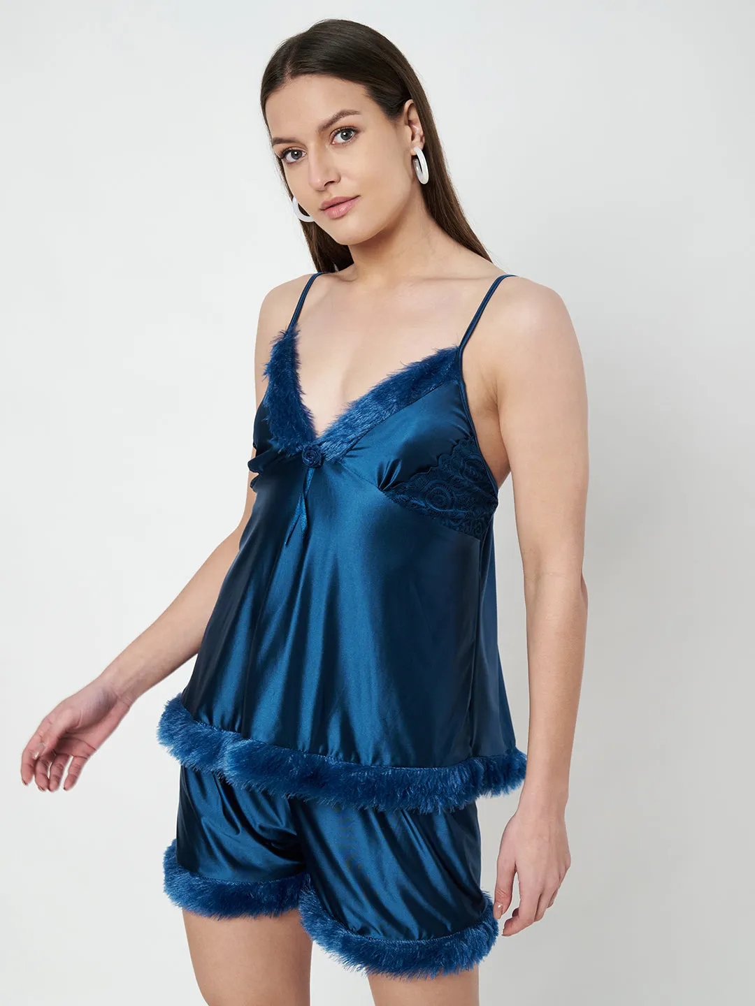 KOI SLEEPWEAR Satin Set with Fur