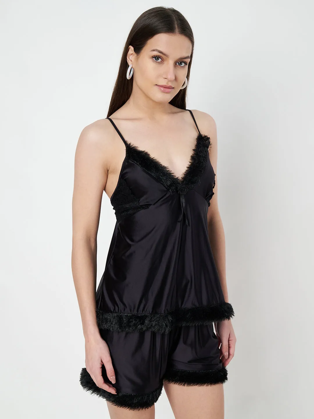 KOI SLEEPWEAR Satin Set with Fur