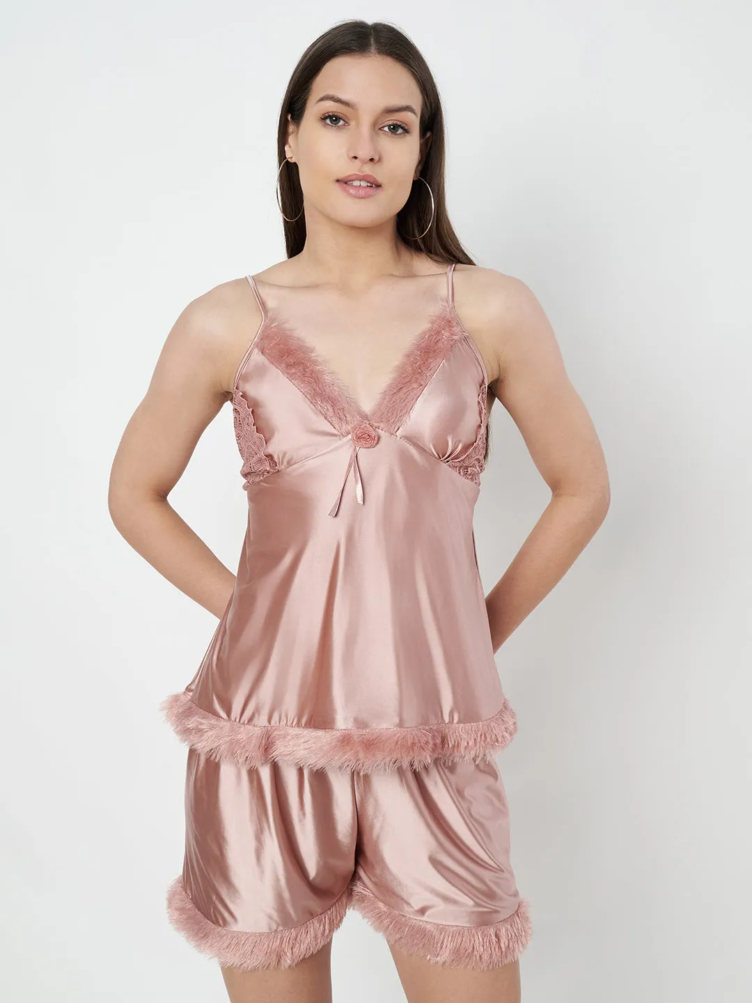 KOI SLEEPWEAR Satin Set with Fur