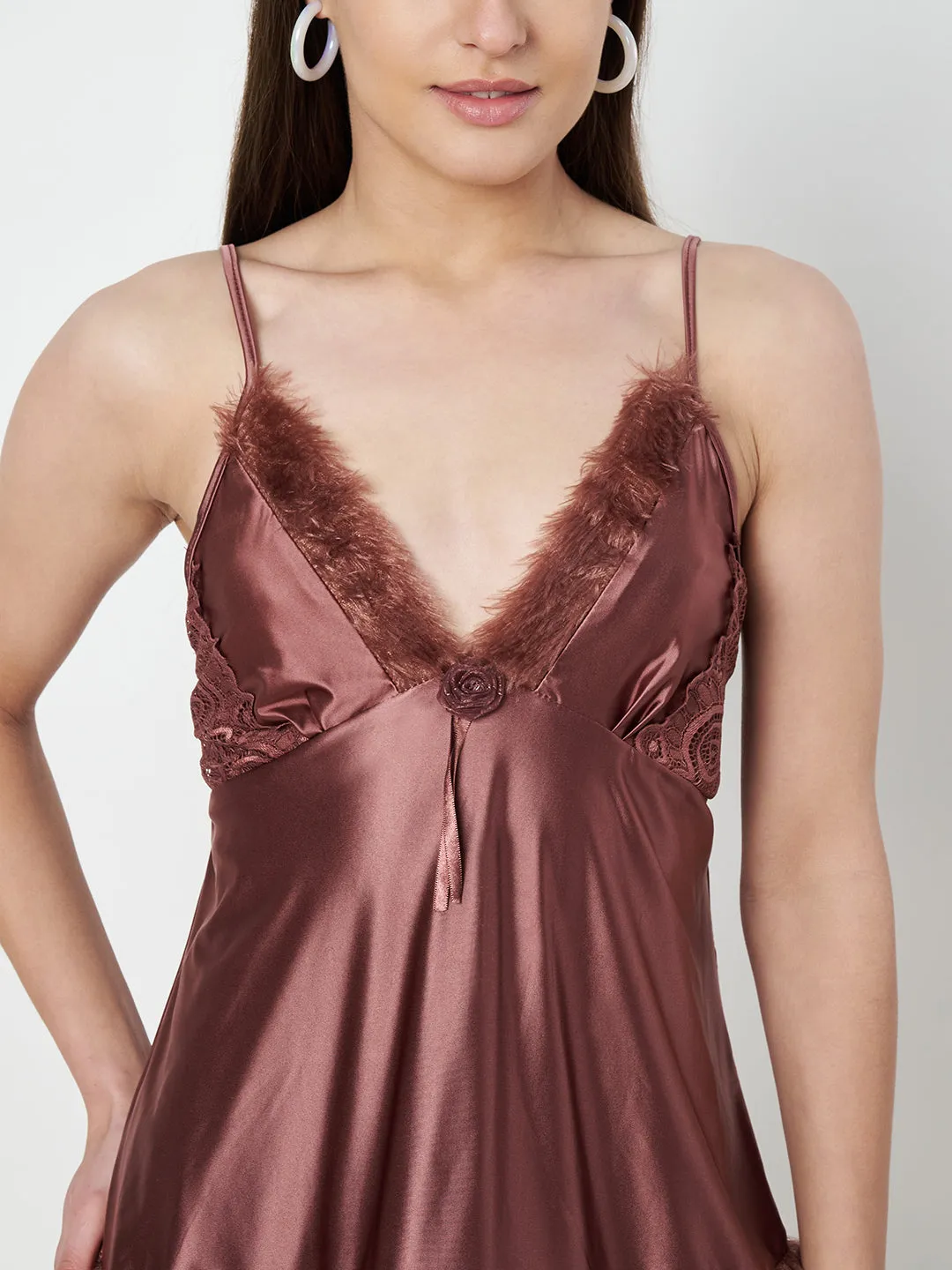 KOI SLEEPWEAR Satin Set with Fur