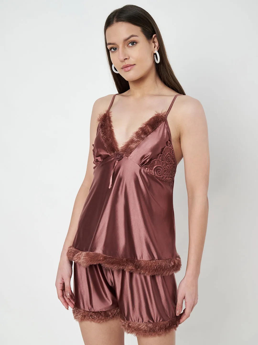 KOI SLEEPWEAR Satin Set with Fur