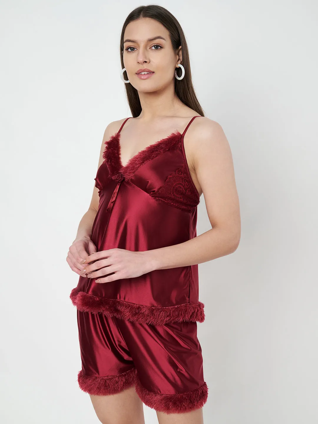 KOI SLEEPWEAR Satin Set with Fur